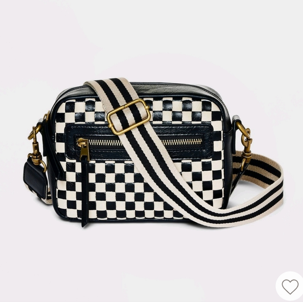 Checker Camera Crossbody Bag with Strap - Universal Thread Black/White